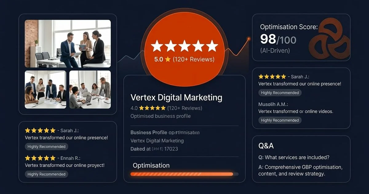 Optimised Google Business Profile listing with complete fields, reviews, and business photos