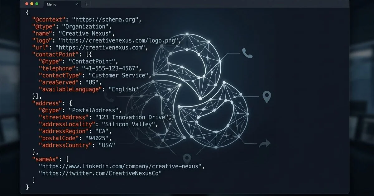 Technical guide showing schema markup code examples for local business AI search optimisation
