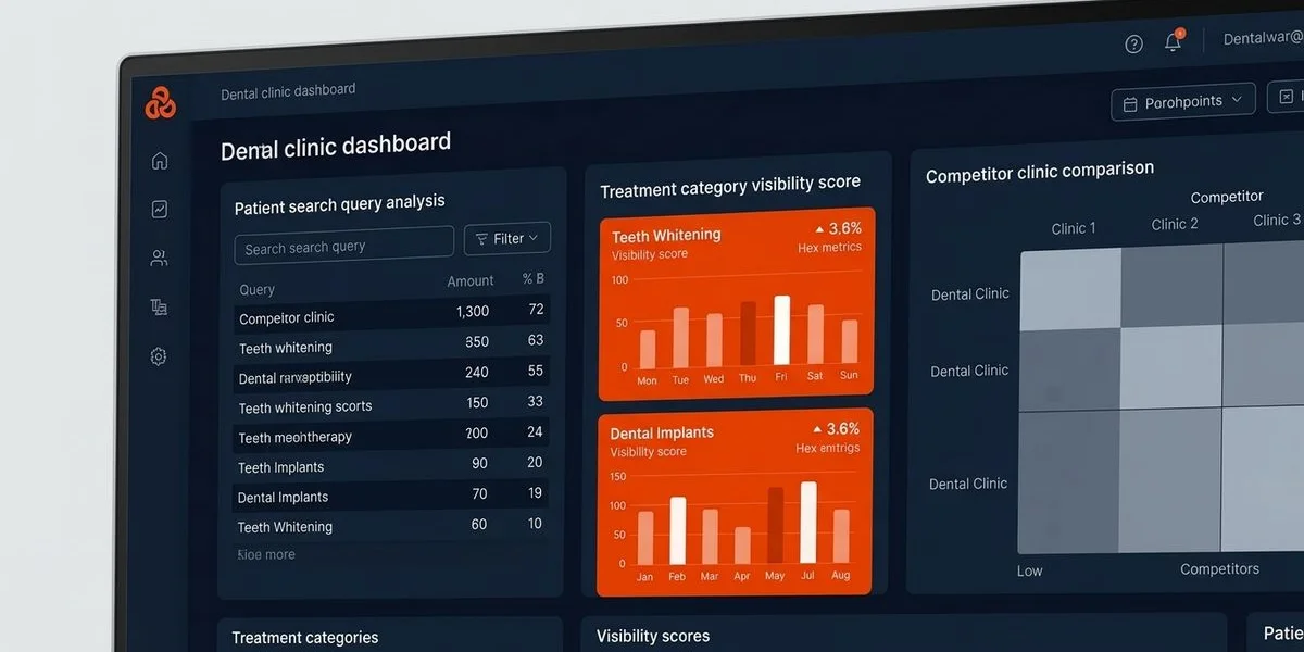 AI visibility dashboard for dental clinics showing patient search patterns and competitor analysis across ChatGPT and Google AI