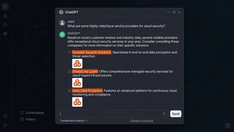 Screenshot example of ChatGPT recommending local businesses with entity attributes highlighted